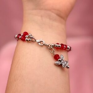 Elegant Red and Silver Angel Charm Bracelet